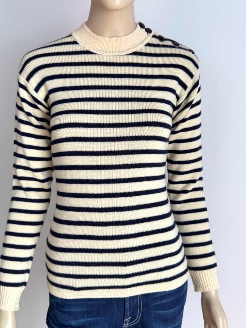 TRICOMER made France - Striped Blue and cream pure new wool breton nautical sz 1 - Picture 4 of 12